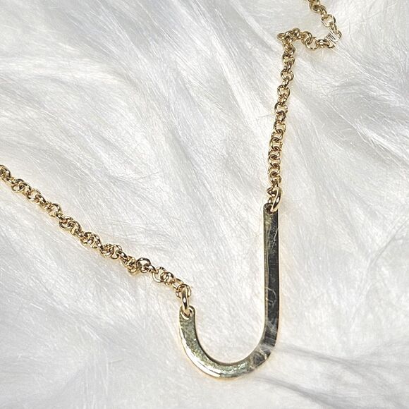 Monogram Necklace Initial Letter J Upper Case Block Side Pendant Gold Tone - Picture 2 of 8